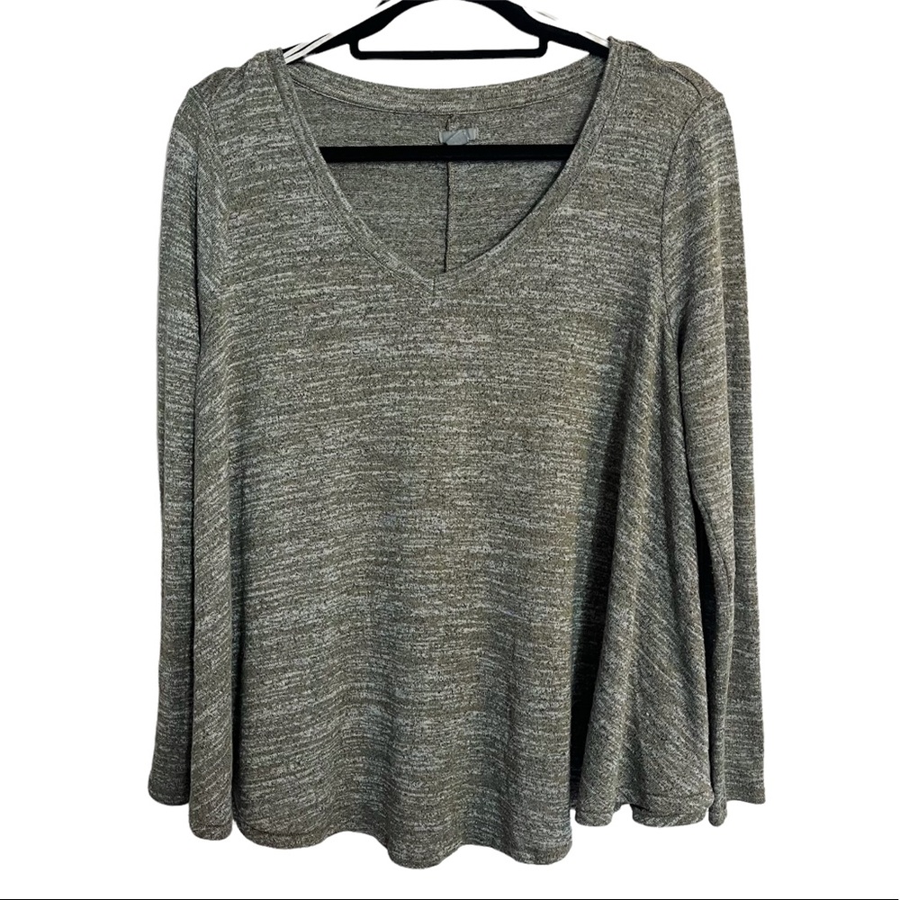 aerie | Marled Heather Green & Gray Oversized Long Sleeve V-Neck Top Size Medium